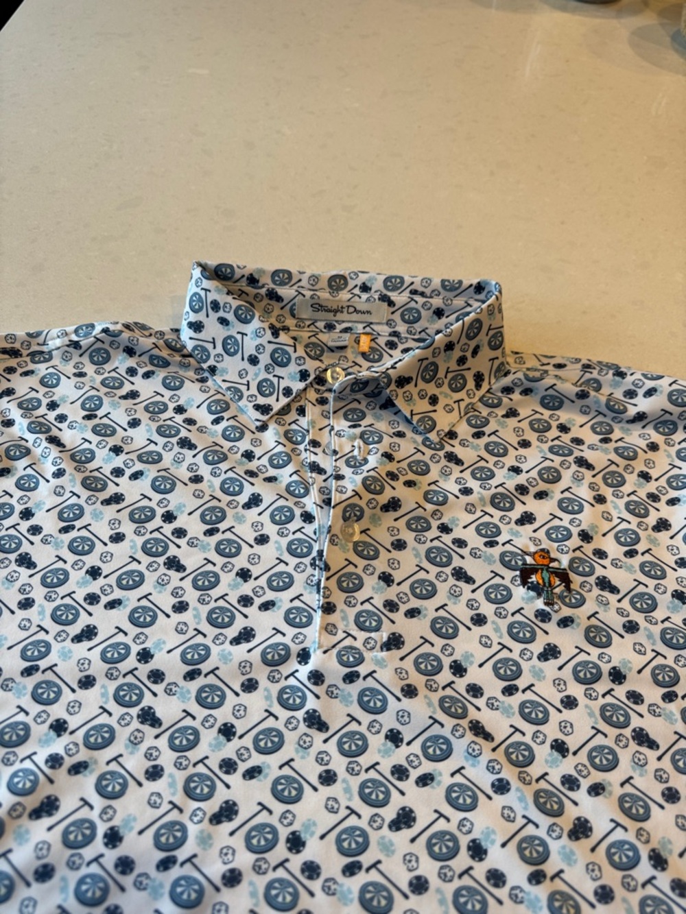 Straight Down Men’s White Polo with roulette dice Motif Vegas